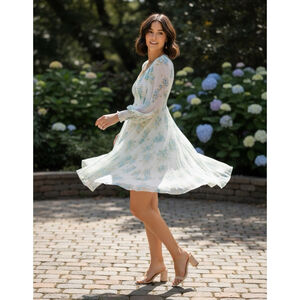 Zimmermann Silk Green White Floral Smocked Babydoll Mini Dress Size 1 M No Liner